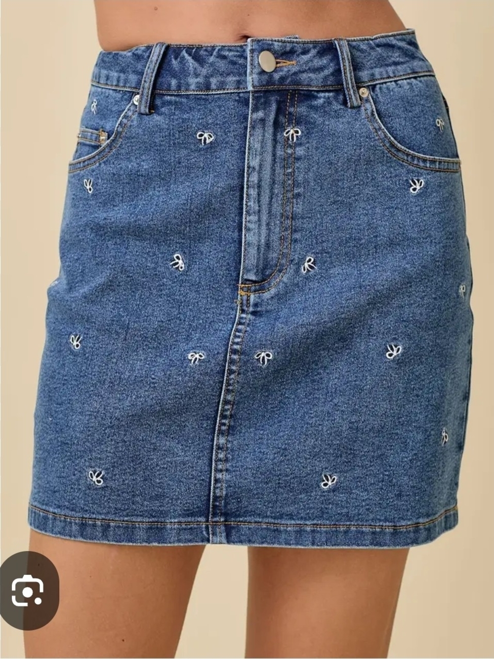 RONRON denim mini jean skirt with bows 14.5" waist / 14.5" length